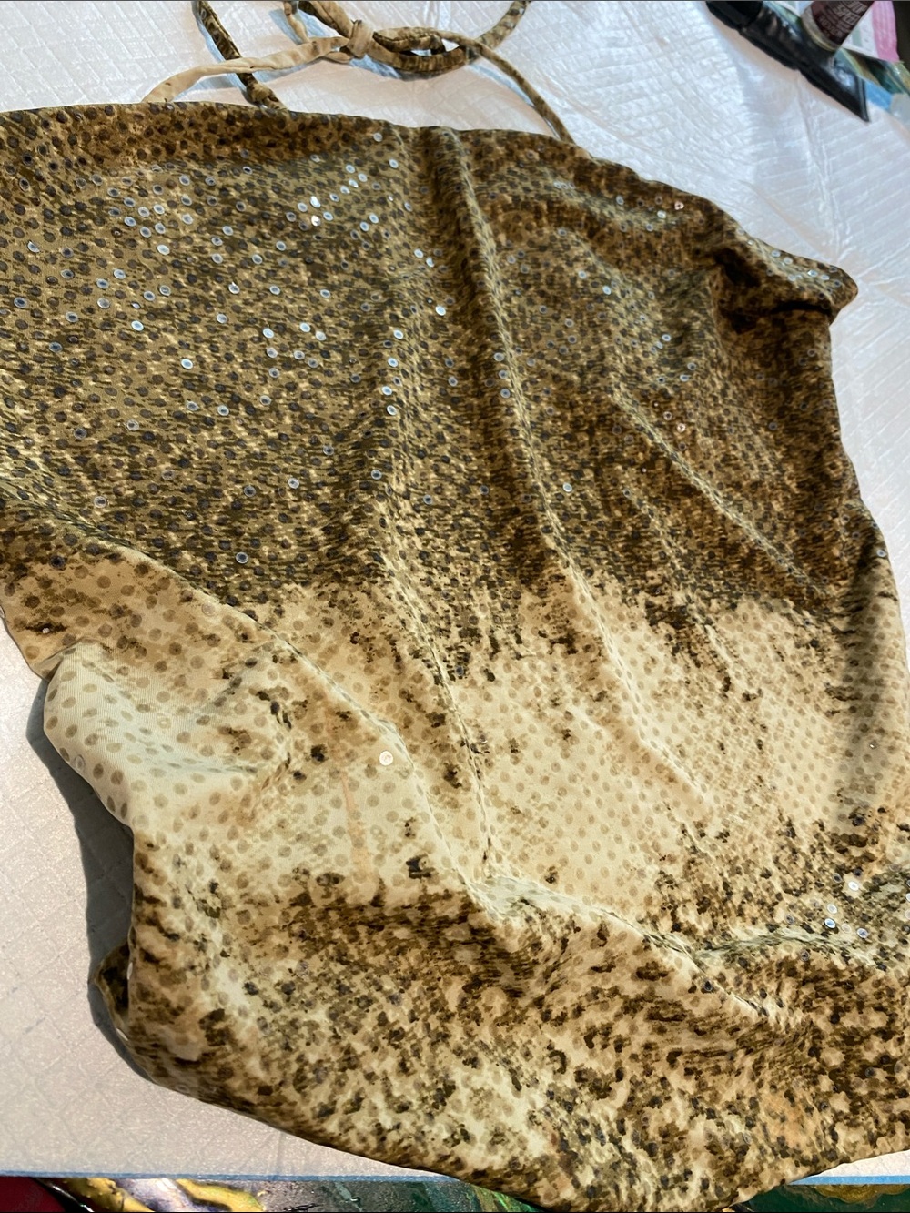 Sequin Ombré Halter Top - Cream and Green